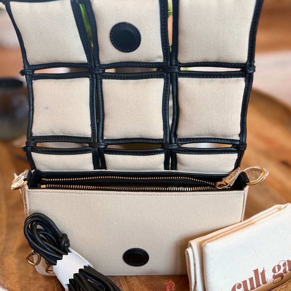 cult gaia Beige Shoulder Bag with Black Knot Grid - Picture 2 of 7